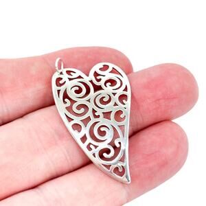 Vintage Italy Sterling Silver 925 Filigree Heart Pendant